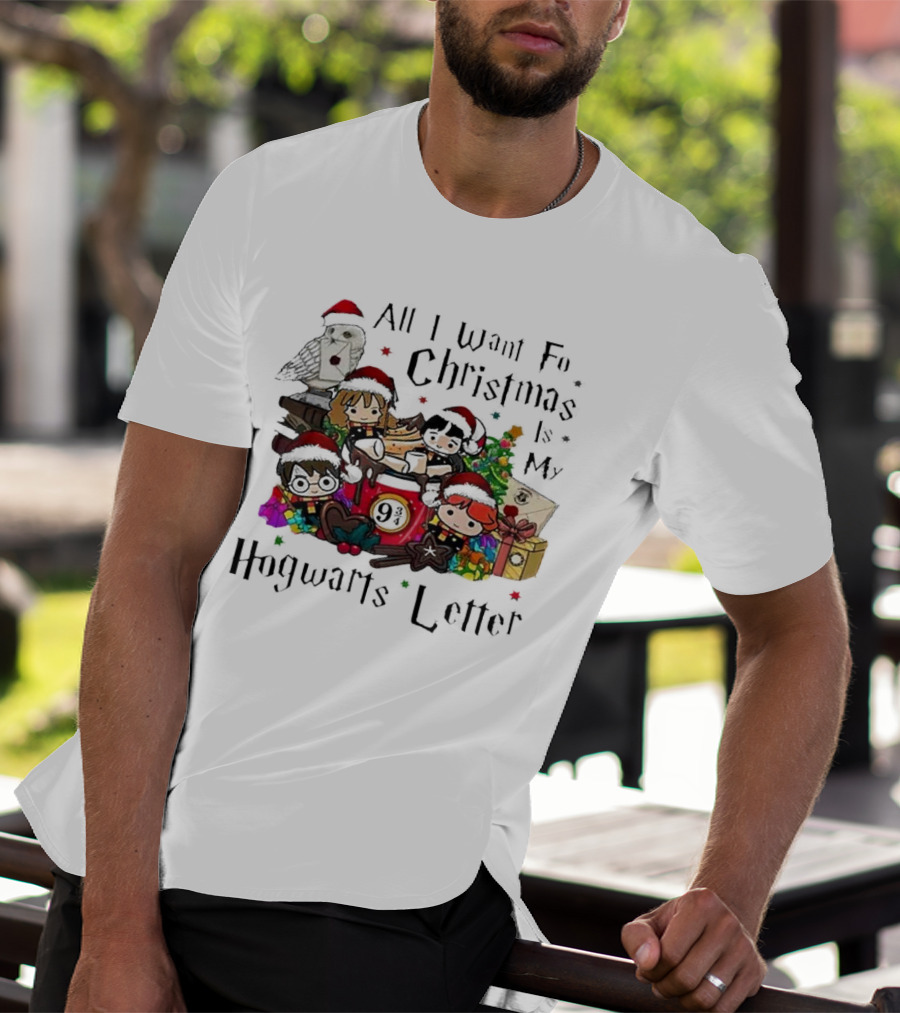 All I Want For Christmas Is My Hogwarts Letter Platform 9¾ With Owl Santa Hats And Gifts T-Shirt