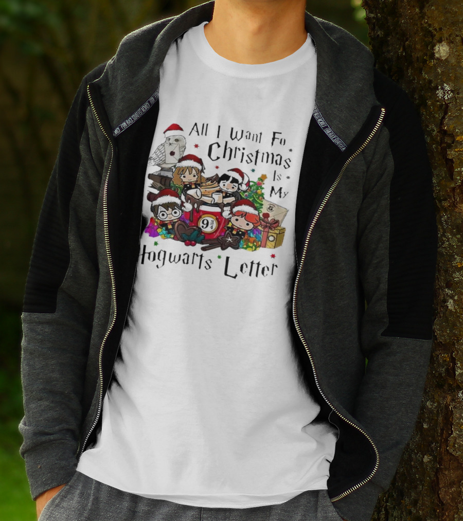 All I Want For Christmas Is My Hogwarts Letter Platform 9¾ With Owl Santa Hats And Gifts T-Shirt