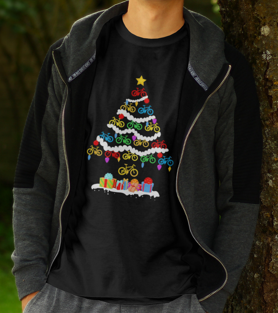 Colorful Bicycle Christmas Tree With Star And Presents T-Shirt
