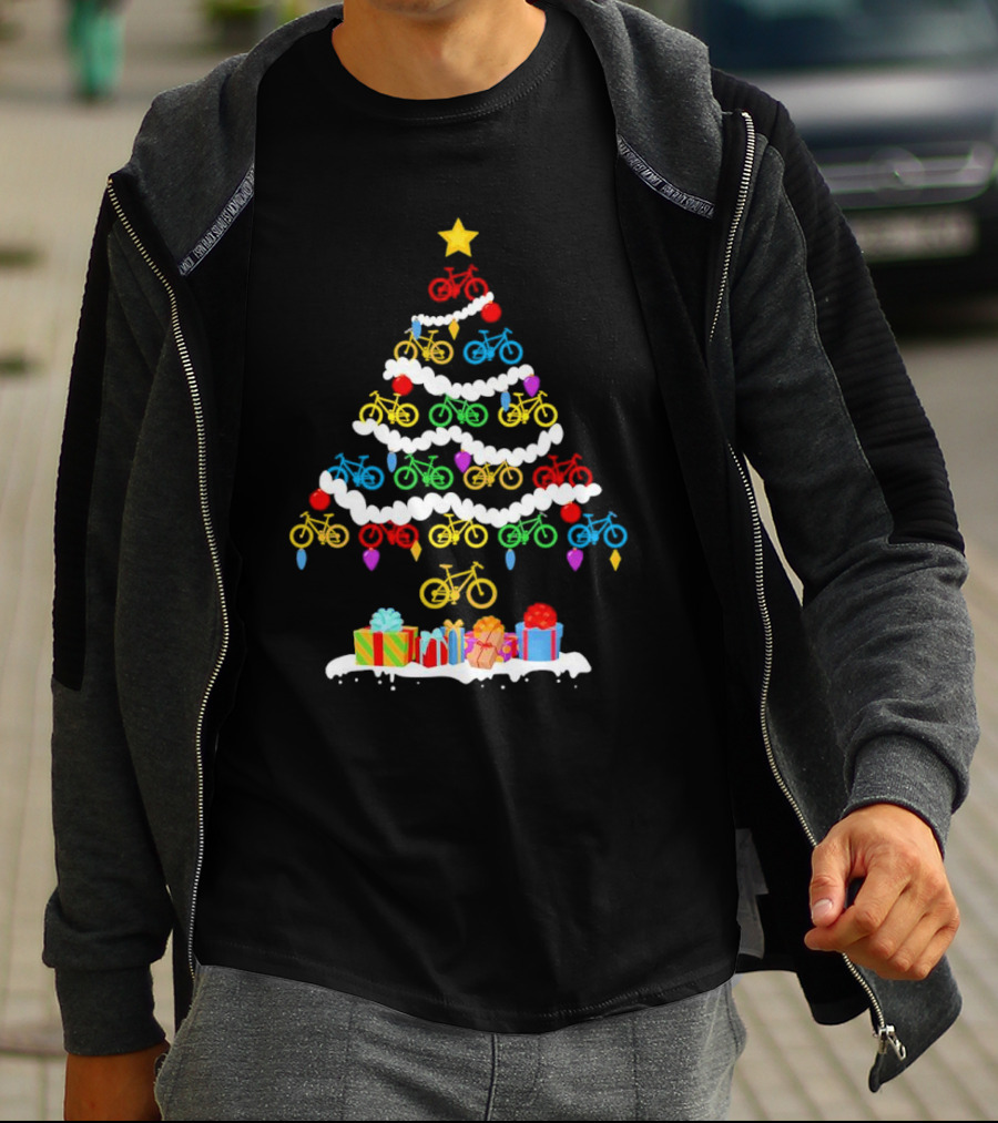 Colorful Bicycle Christmas Tree With Star And Presents T-Shirt