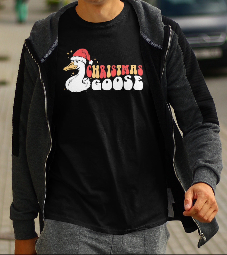 Christmas Goose Santa Hat Retro Holiday Duck T-Shirt
