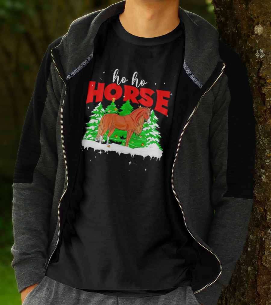 Ho Ho Horse Christmas Trees Snow Holiday T-Shirt