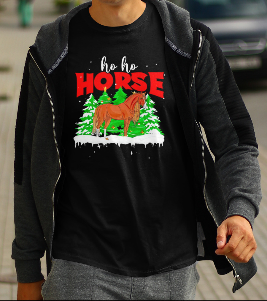 Ho Ho Horse Christmas Trees Snow Holiday T-Shirt