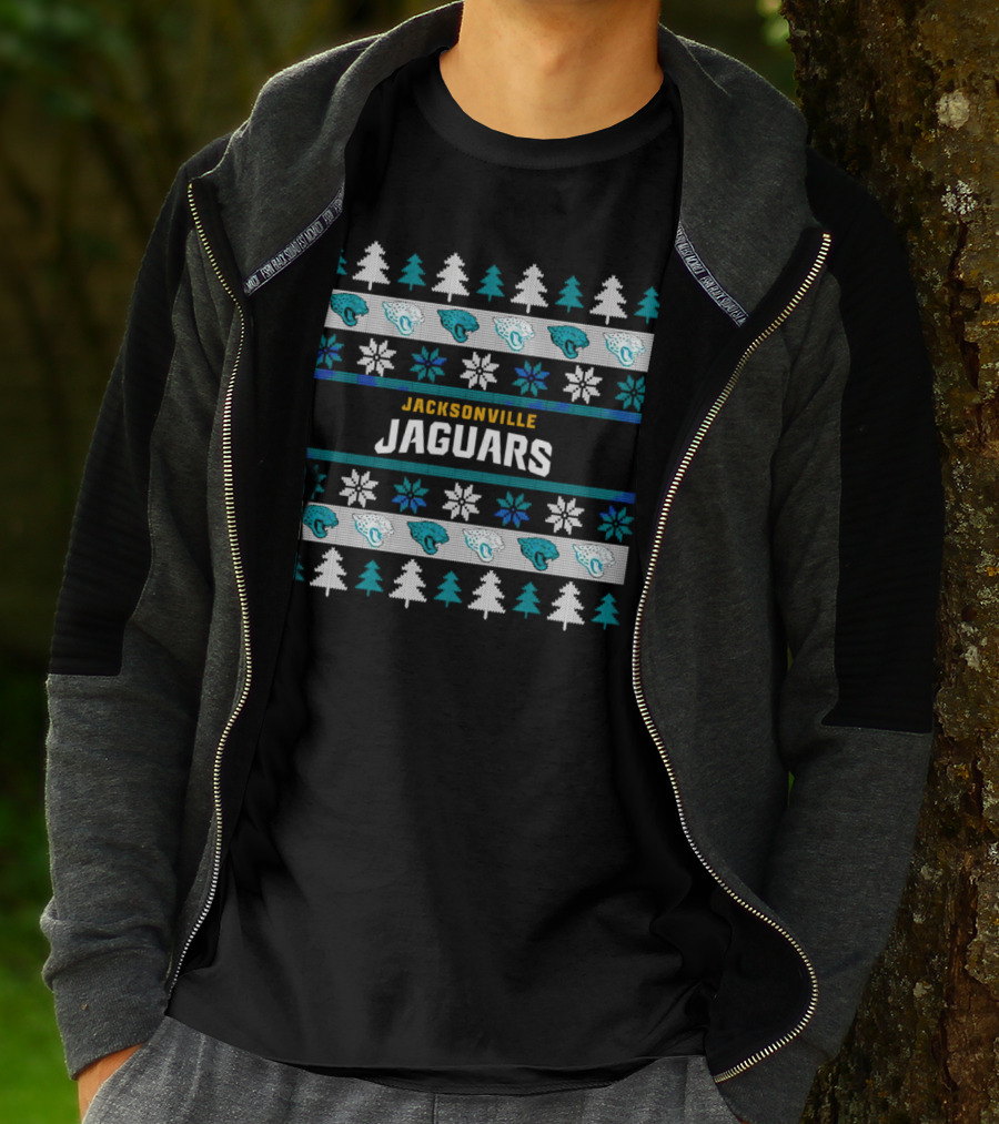 Jacksonville Jaguars Ugly Christmas Sweater Football Holiday Trees Snowflakes​​ T-Shirt