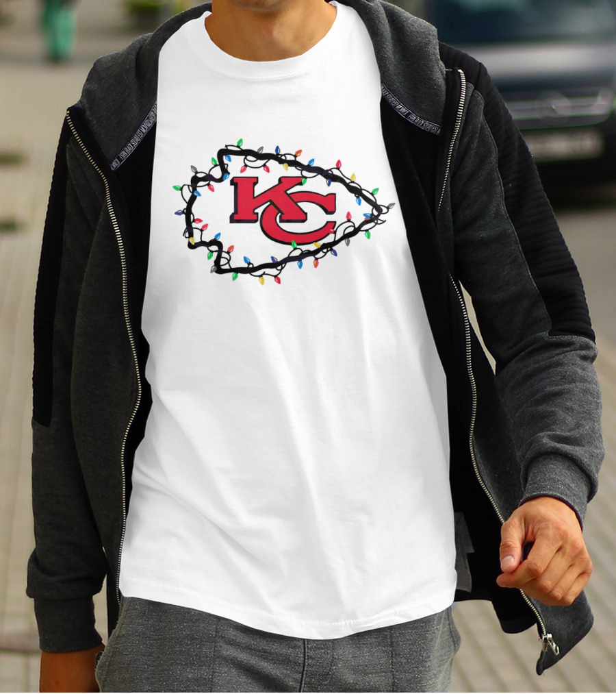 Kansas City Chiefs KC Logo Christmas Lights T-Shirt