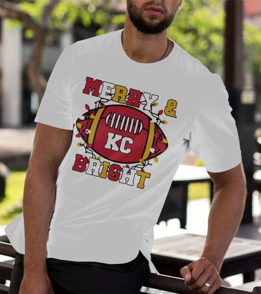 Kansas City Chiefs Merry And Bright Christmas KC Football Lights T-Shirt