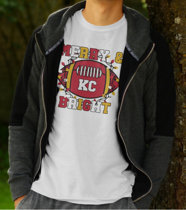 Kansas City Chiefs Merry And Bright Christmas KC Football Lights T-Shirt