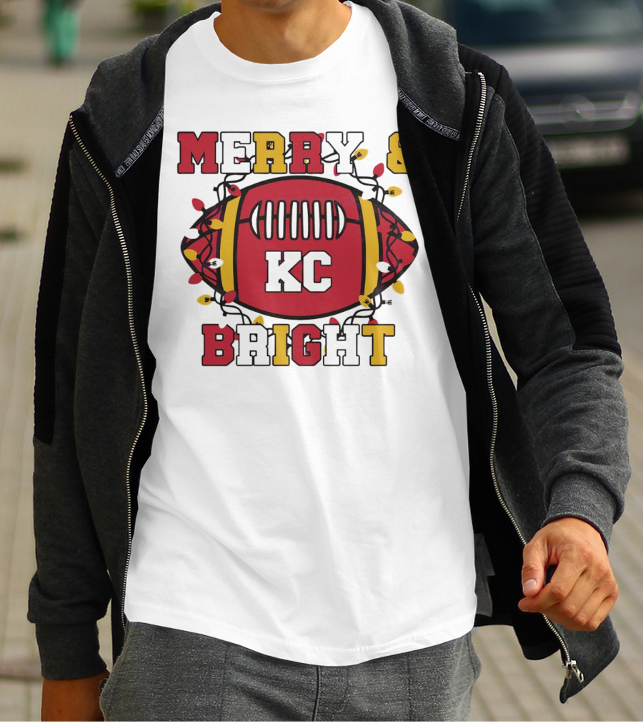 Kansas City Chiefs Merry And Bright Christmas KC Football Lights T-Shirt