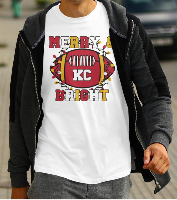Kansas City Chiefs Merry And Bright Christmas KC Football Lights T-Shirt