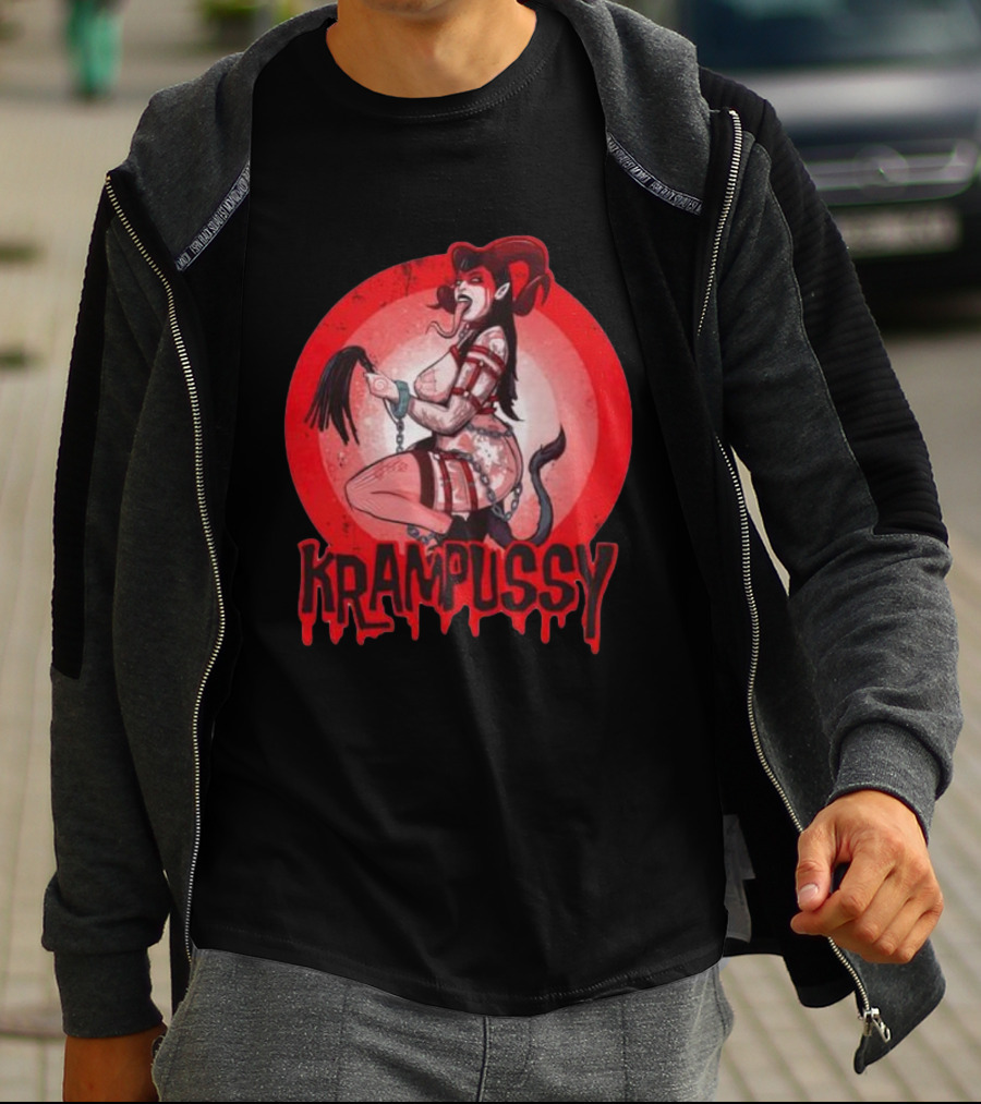 Krampussy Demon Woman With Whip And Chains T-Shirt
