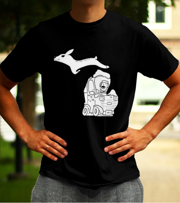 Michigan Deer Leaping Over Snowy Car With Driver T-Shirt