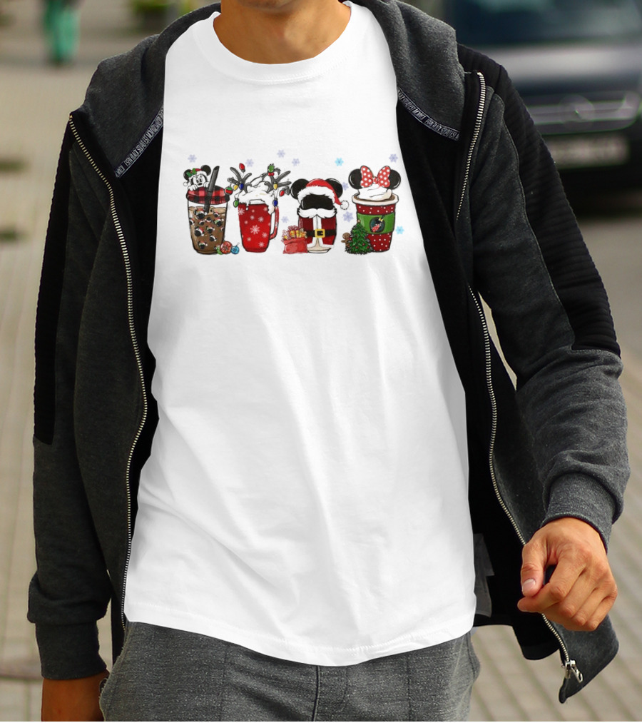 Mickey Mouse Christmas Drinks With Holiday Decorations T-Shirt