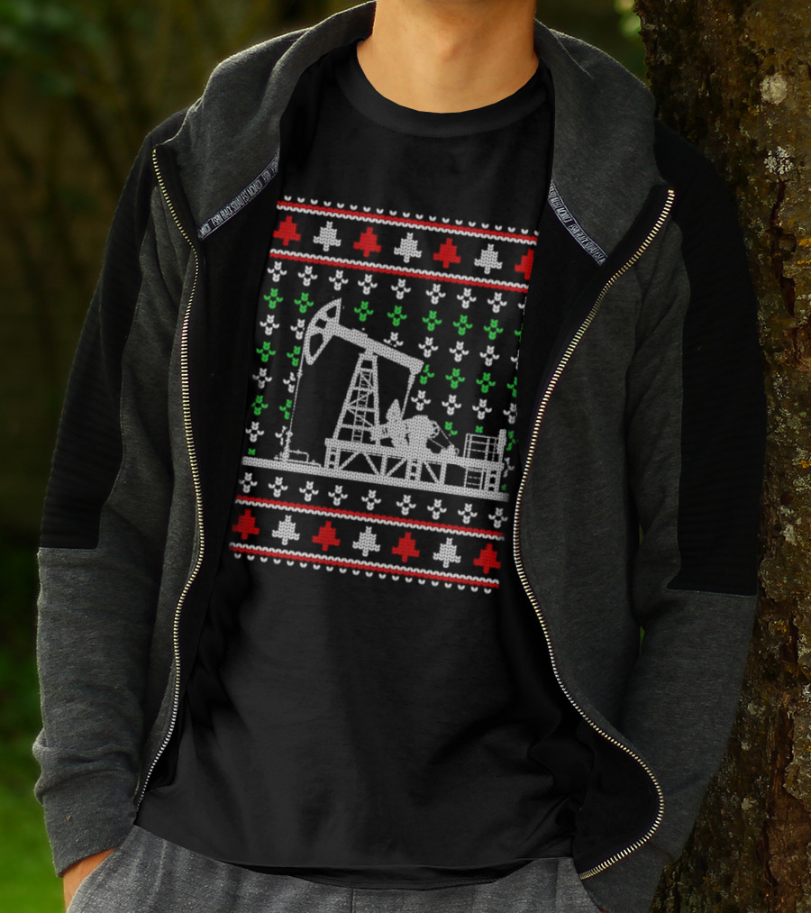 Oil Rig Pump Drill Christmas Knitted T-Shirt