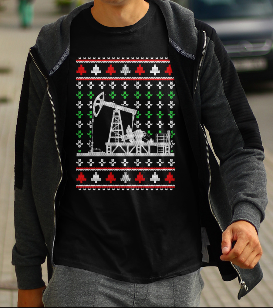 Oil Rig Pump Drill Christmas Knitted T-Shirt