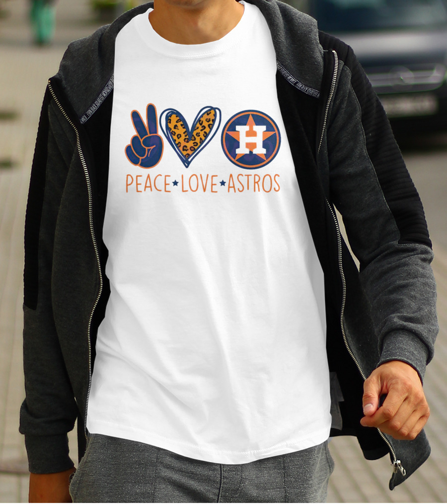 Peace Love Astros Leopard Heart Baseball Team T-Shirt