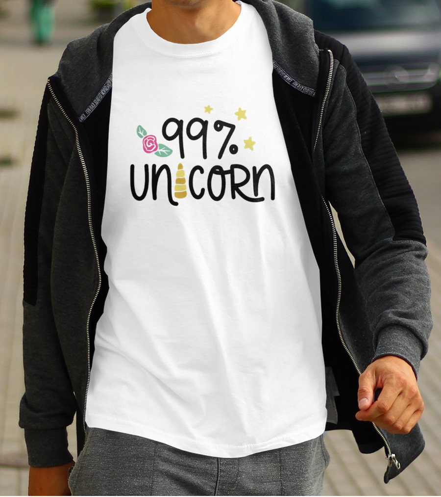 99 Percent Unicorn With Stars And Rose Elements T-Shirt