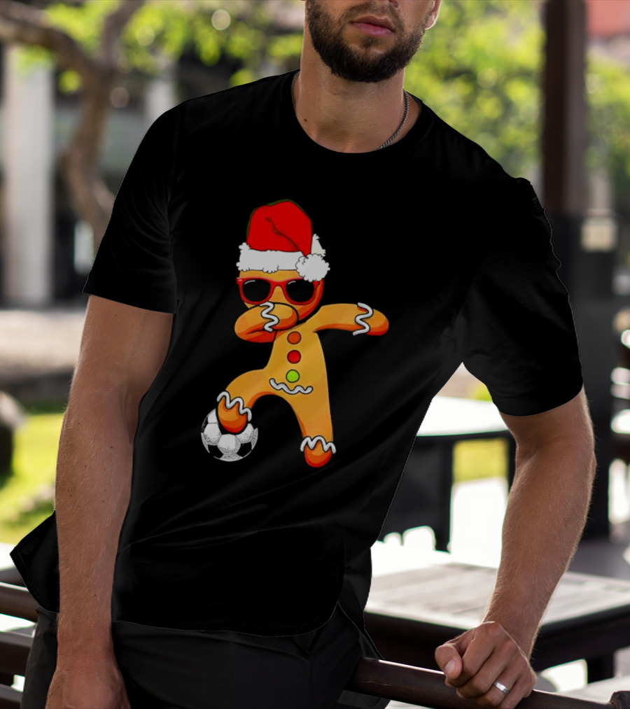 Christmas Dabbing Gingerbread Santa Hat Soccer Ball T-Shirt