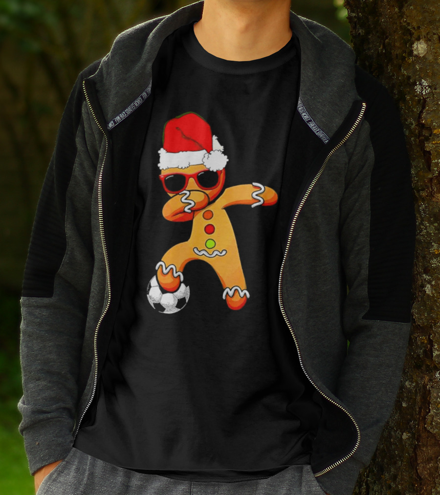 Christmas Dabbing Gingerbread Santa Hat Soccer Ball T-Shirt