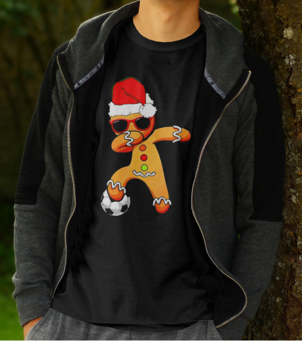 Christmas Dabbing Gingerbread Santa Hat Soccer Ball T-Shirt