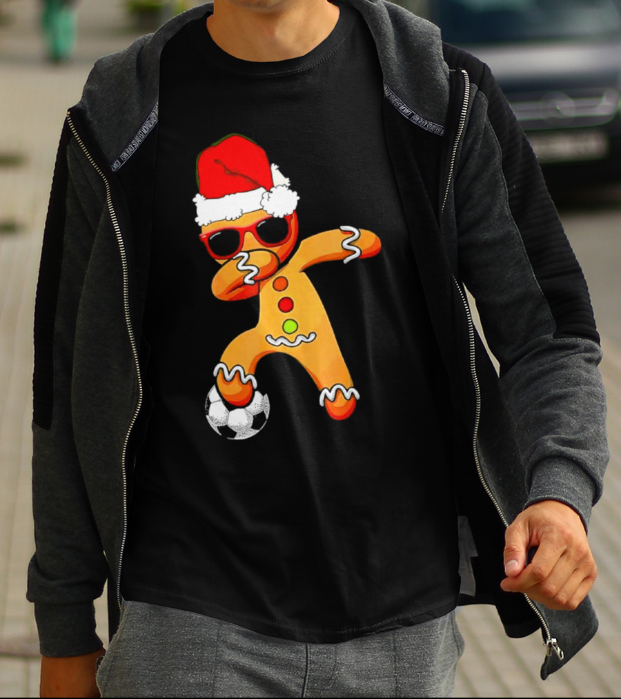 Christmas Dabbing Gingerbread Santa Hat Soccer Ball T-Shirt