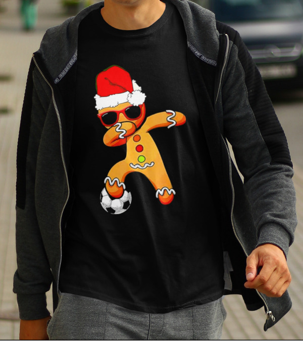 Christmas Dabbing Gingerbread Santa Hat Soccer Ball T-Shirt