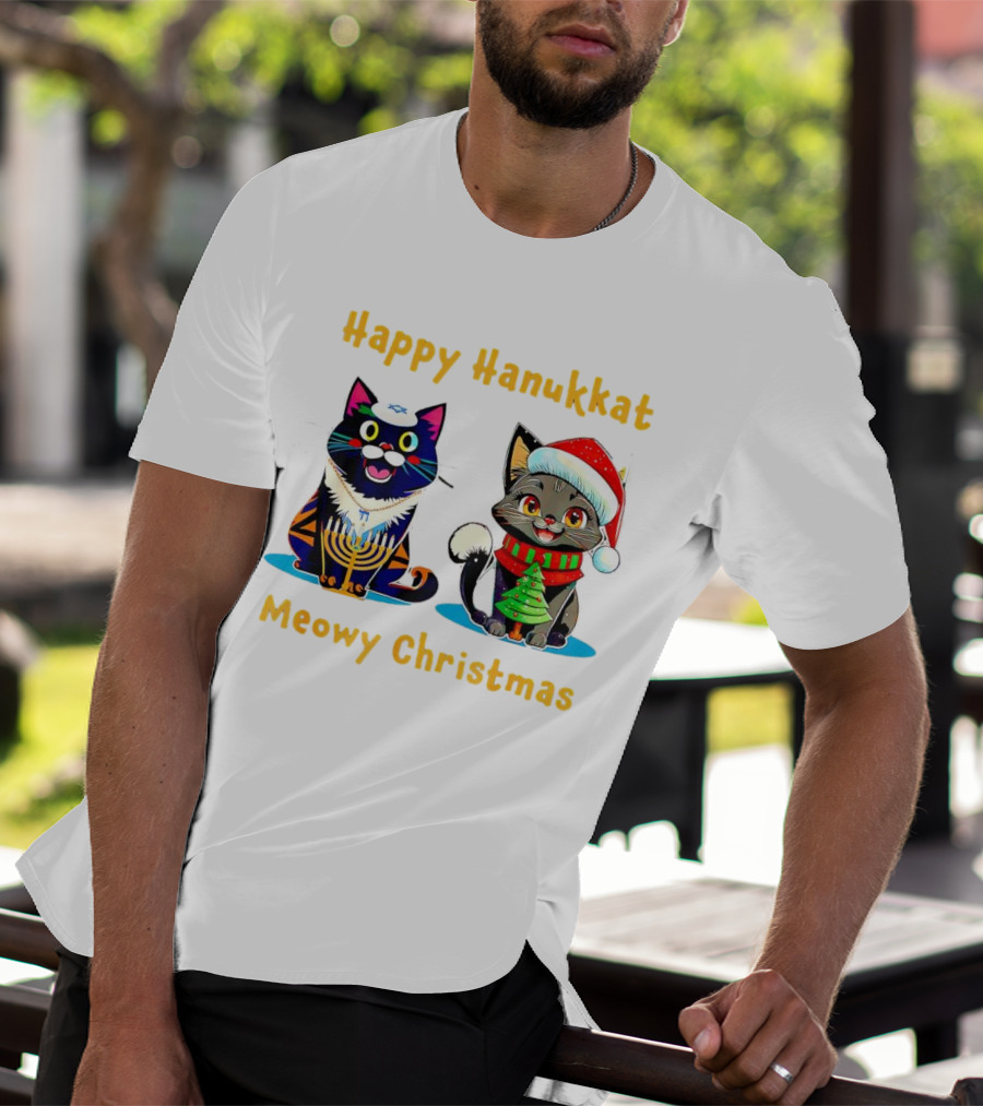 Happy Hanukkat Meowy Christmas Cats In Festive Holiday Attire T-Shirt