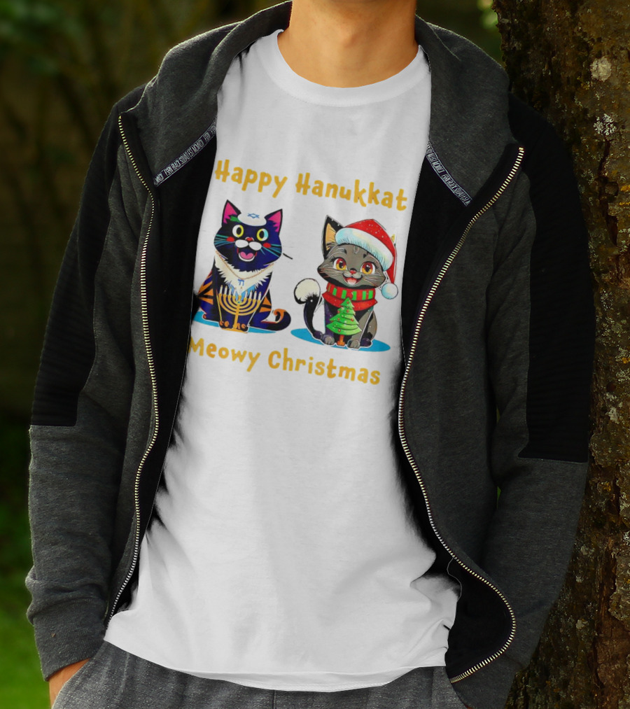 Happy Hanukkat Meowy Christmas Cats In Festive Holiday Attire T-Shirt