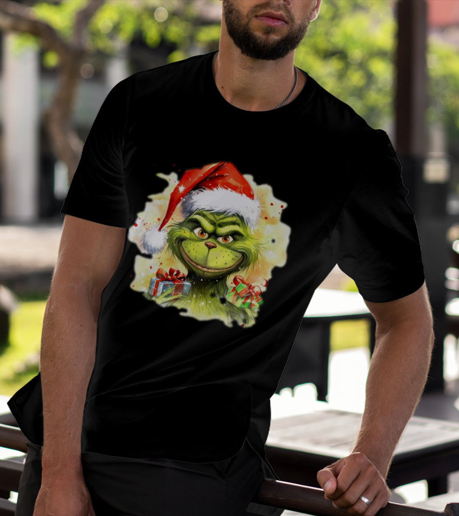 Santa Grinch Watercolor Christmas Gift Boxes T-Shirt