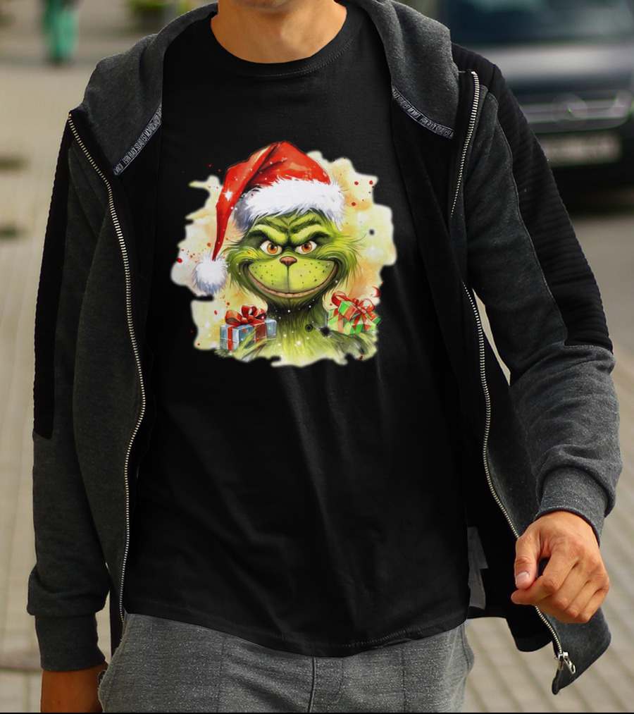 Santa Grinch Watercolor Christmas Gift Boxes T-Shirt