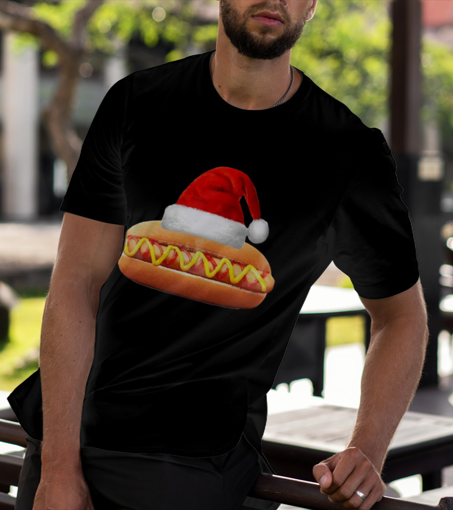 Santa Hat Hot Dog Christmas Family Dinner T-Shirt