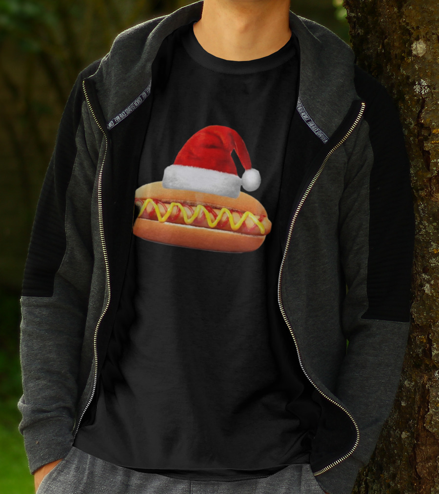 Santa Hat Hot Dog Christmas Family Dinner T-Shirt