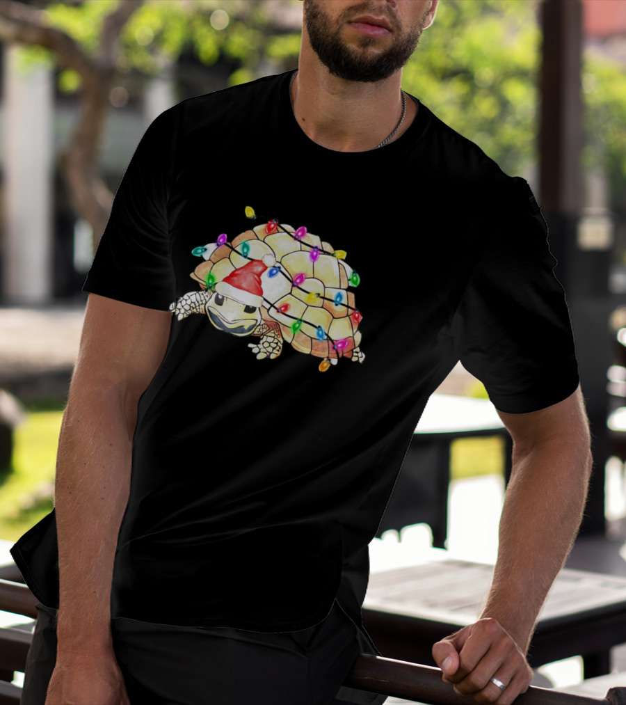 Santa Turtle Wrapped In Colorful Christmas Lights T-Shirt