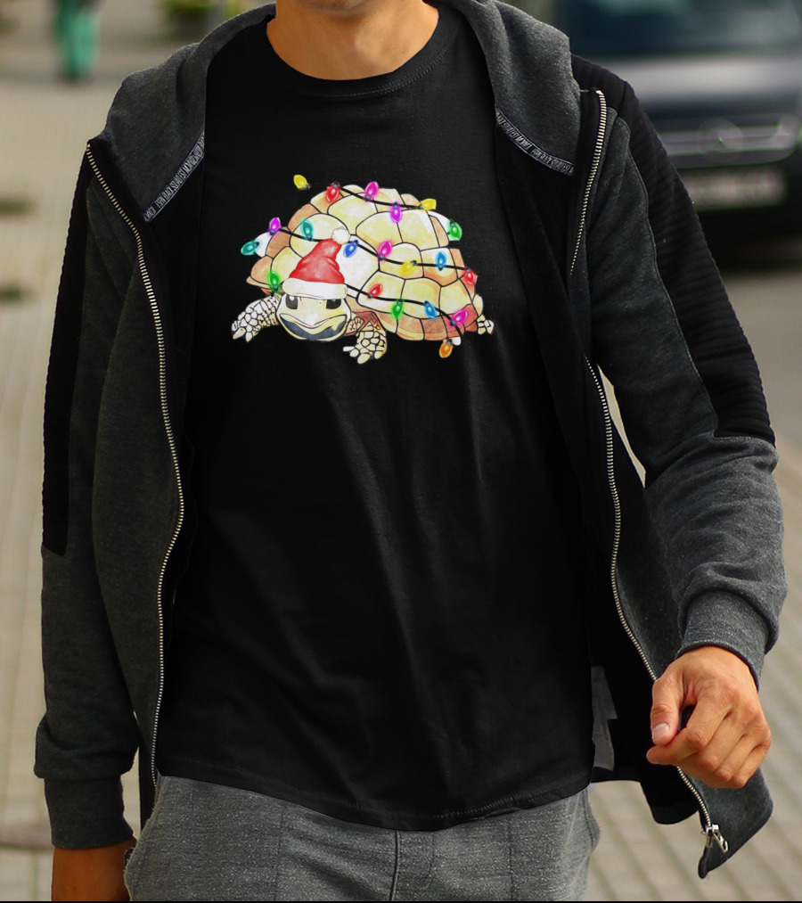 Santa Turtle Wrapped In Colorful Christmas Lights T-Shirt