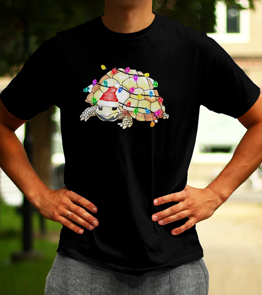 Santa Turtle Wrapped In Colorful Christmas Lights T-Shirt