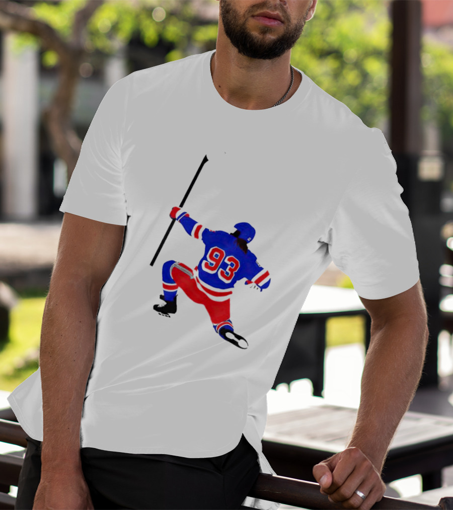 Mika Zibanejad Number 93 Hockey Celebration Iconic Bowing Pose T-Shirt