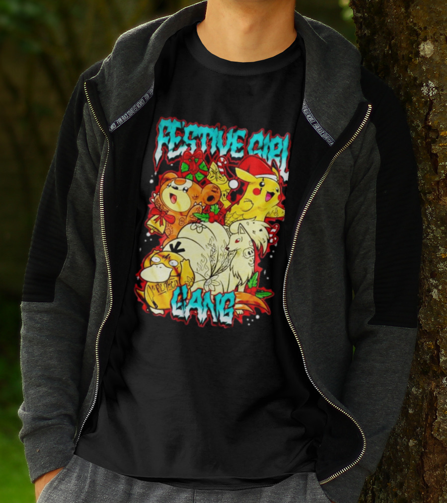 Festive Girl Gang Pokémon Pikachu Psyduck Clefairy Vulpix Christmas T-Shirt
