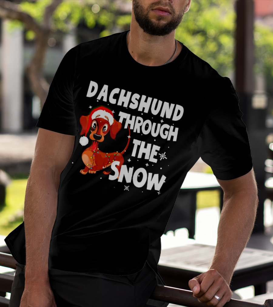 Dachshund Through The Snow Christmas Santa Dog With Lights T-Shirt