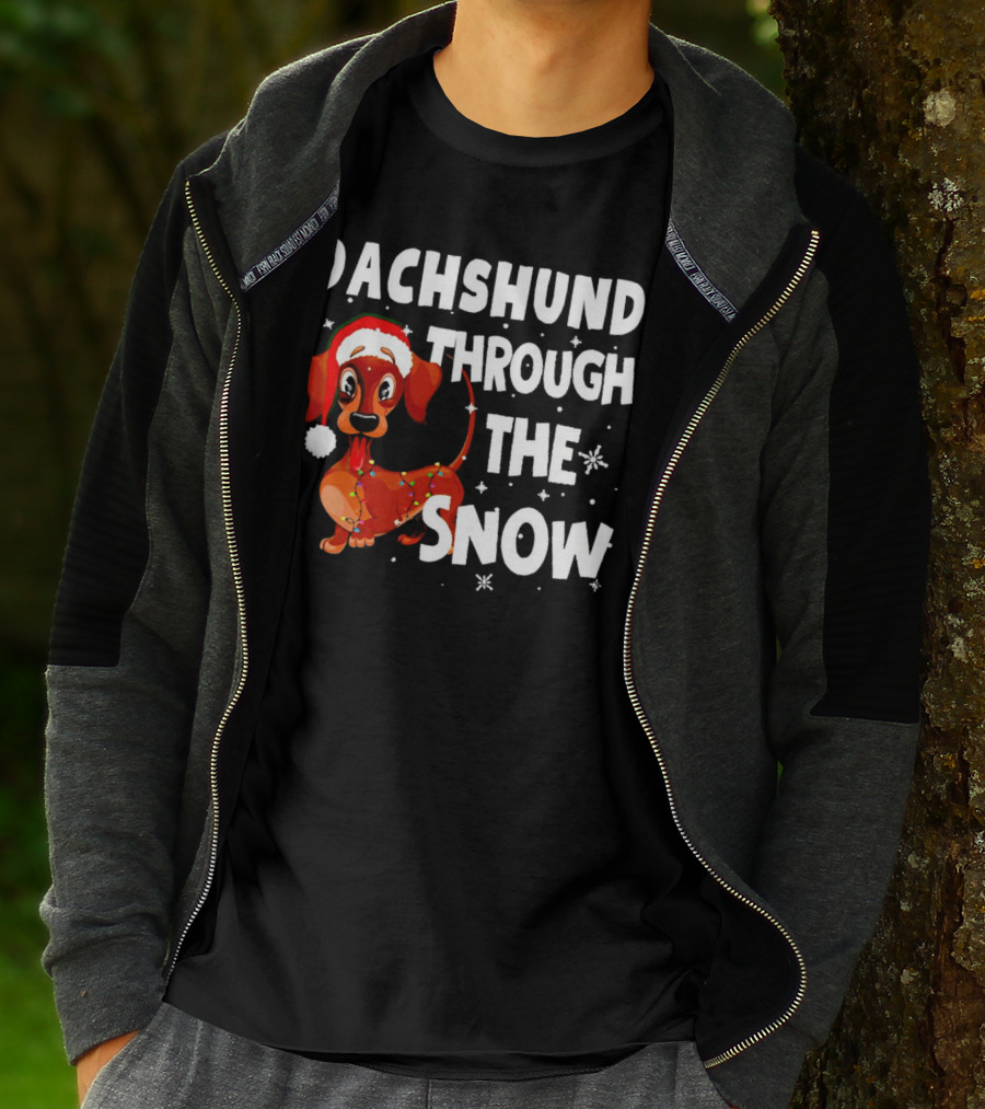 Dachshund Through The Snow Christmas Santa Dog With Lights T-Shirt