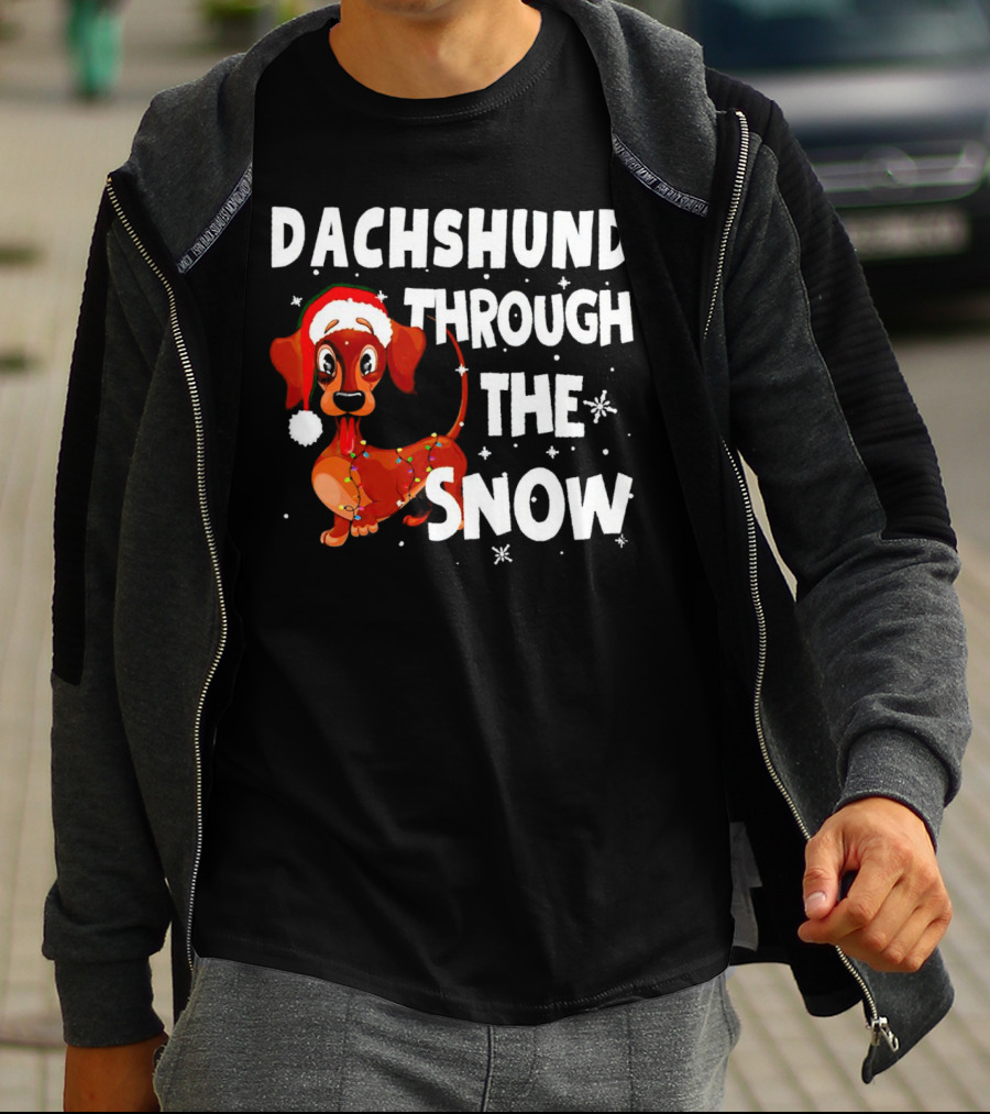 Dachshund Through The Snow Christmas Santa Dog With Lights T-Shirt