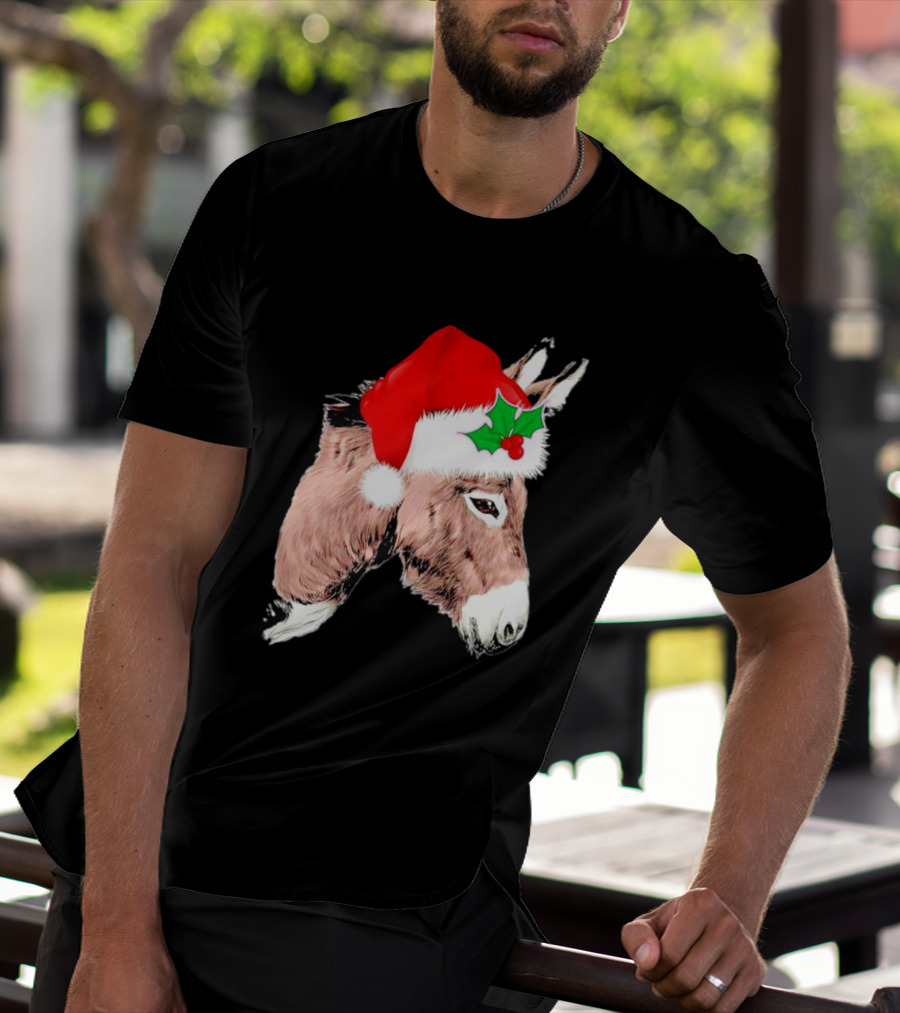Santa Donkey Festive Hat Christmas Hollys T-Shirt
