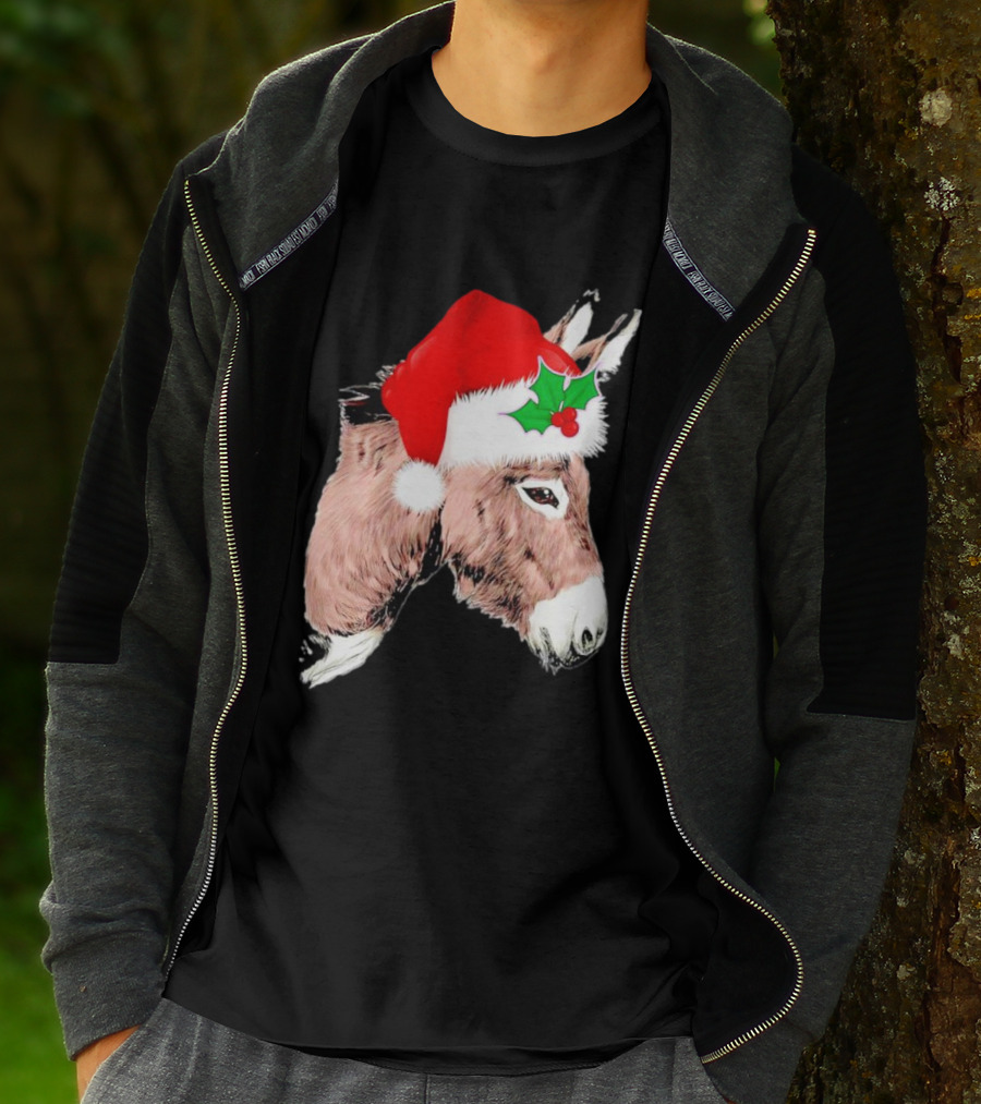 Santa Donkey Festive Hat Christmas Hollys T-Shirt