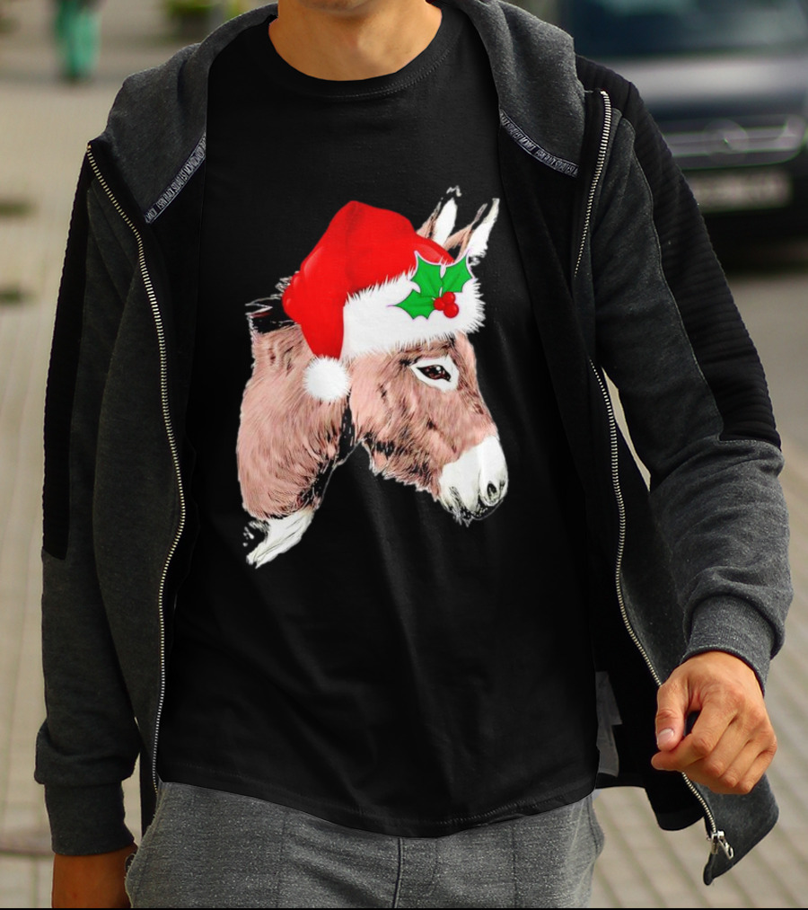 Santa Donkey Festive Hat Christmas Hollys T-Shirt
