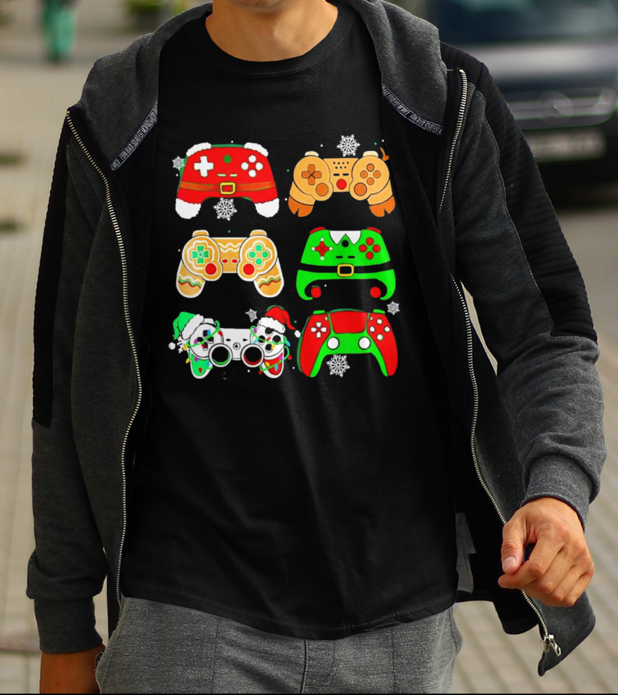 Santa Elf Gaming Controllers Christmas Gamer Holiday T-Shirt