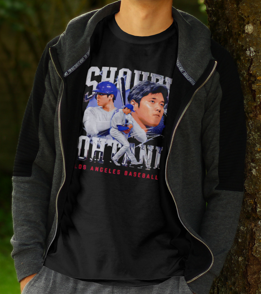 Shohei Ohtani Los Angeles Baseball Player Portrait And Action Scene T-Shirt