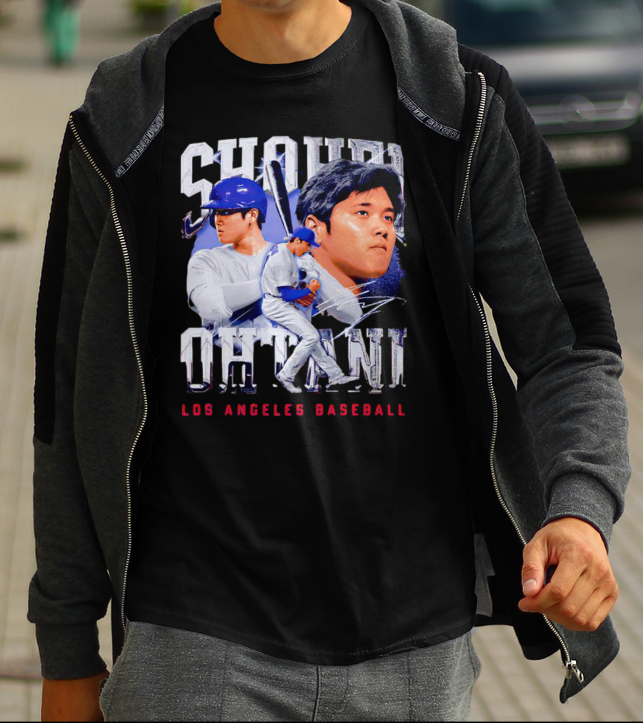 Shohei Ohtani Los Angeles Baseball Player Portrait And Action Scene T-Shirt