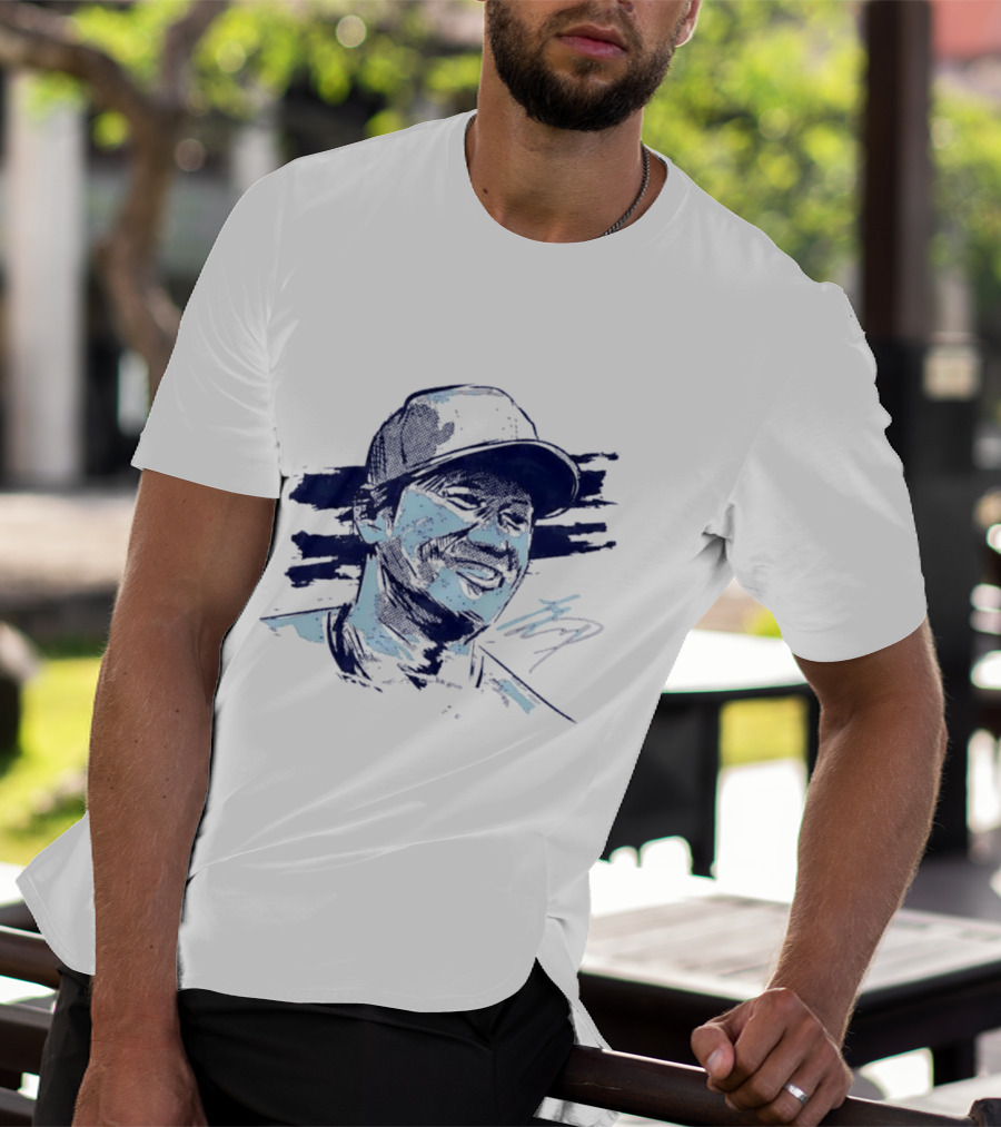Shohei Ohtani Sketch Portrait Blue Brushstroke T-Shirt