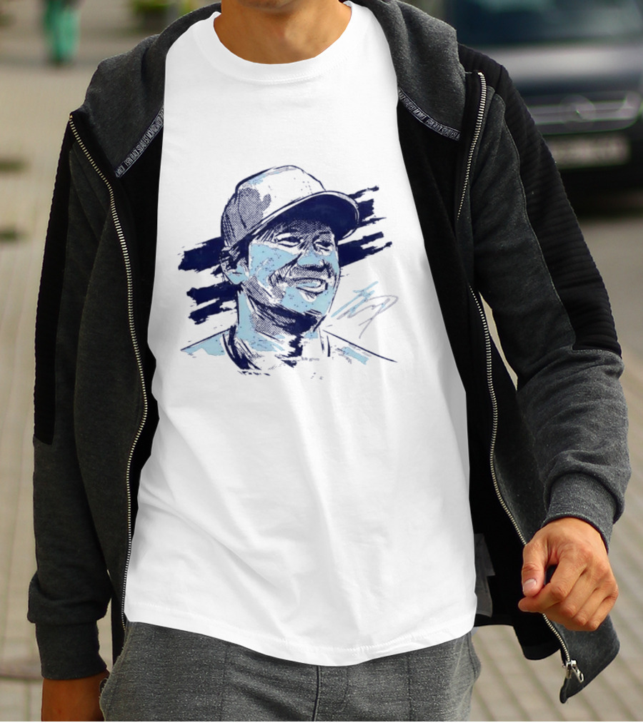 Shohei Ohtani Sketch Portrait Blue Brushstroke T-Shirt