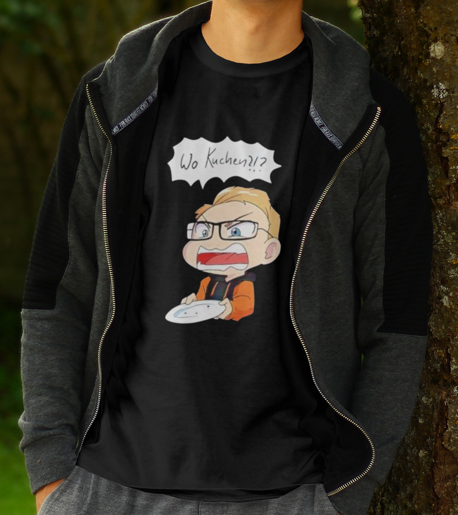 Wo Kuchen Cartoon Character With Glasses Holding A Plate T-Shirt