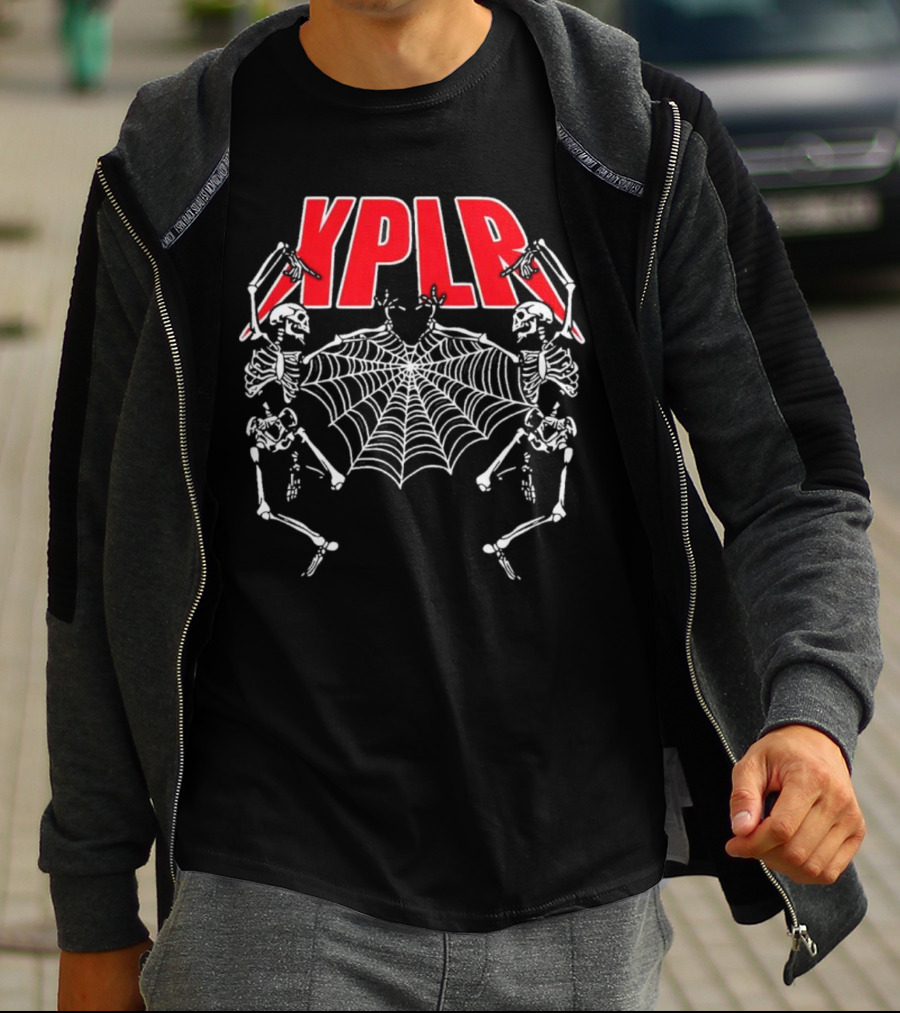 XPLR Skeletons With Holiday Web And Drumming Sticks T-Shirt