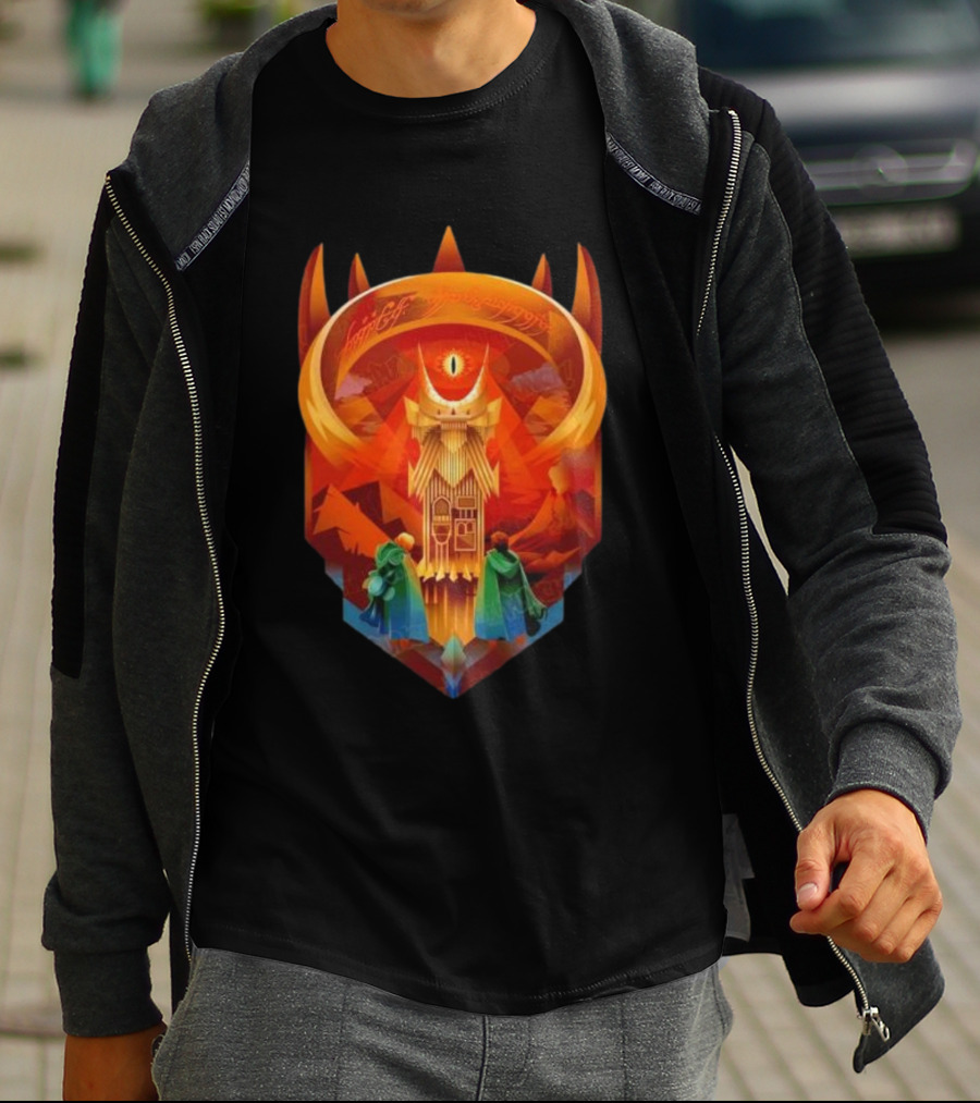 The Dark Fortress Of Mordor - Art Deco Eye Of Sauron Adventure T-Shirt